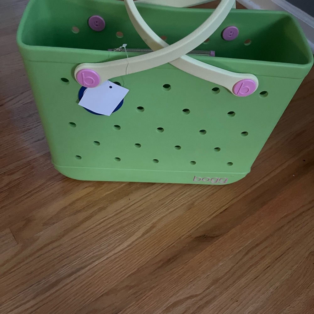 Bogg Bag Lime Green Tote with Cream Handles by Bogg